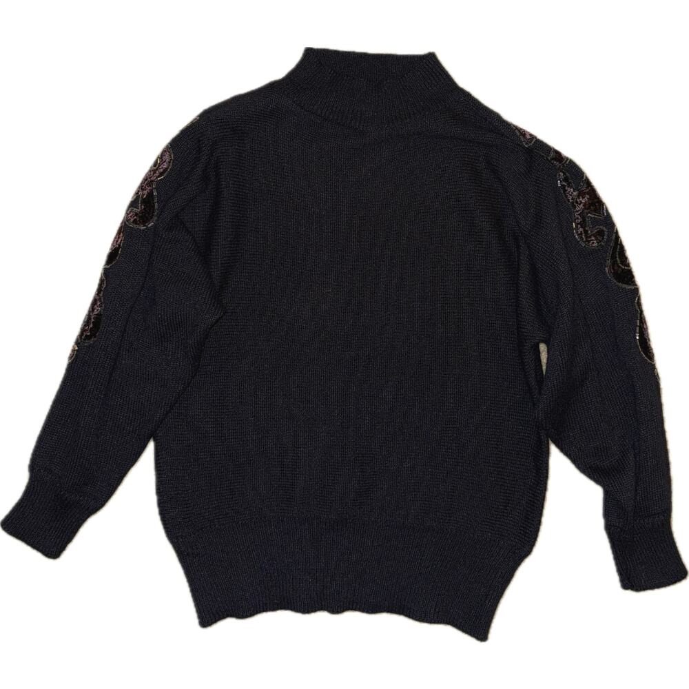 vintage y2k black beaded velvet appliqué mock neck sweater